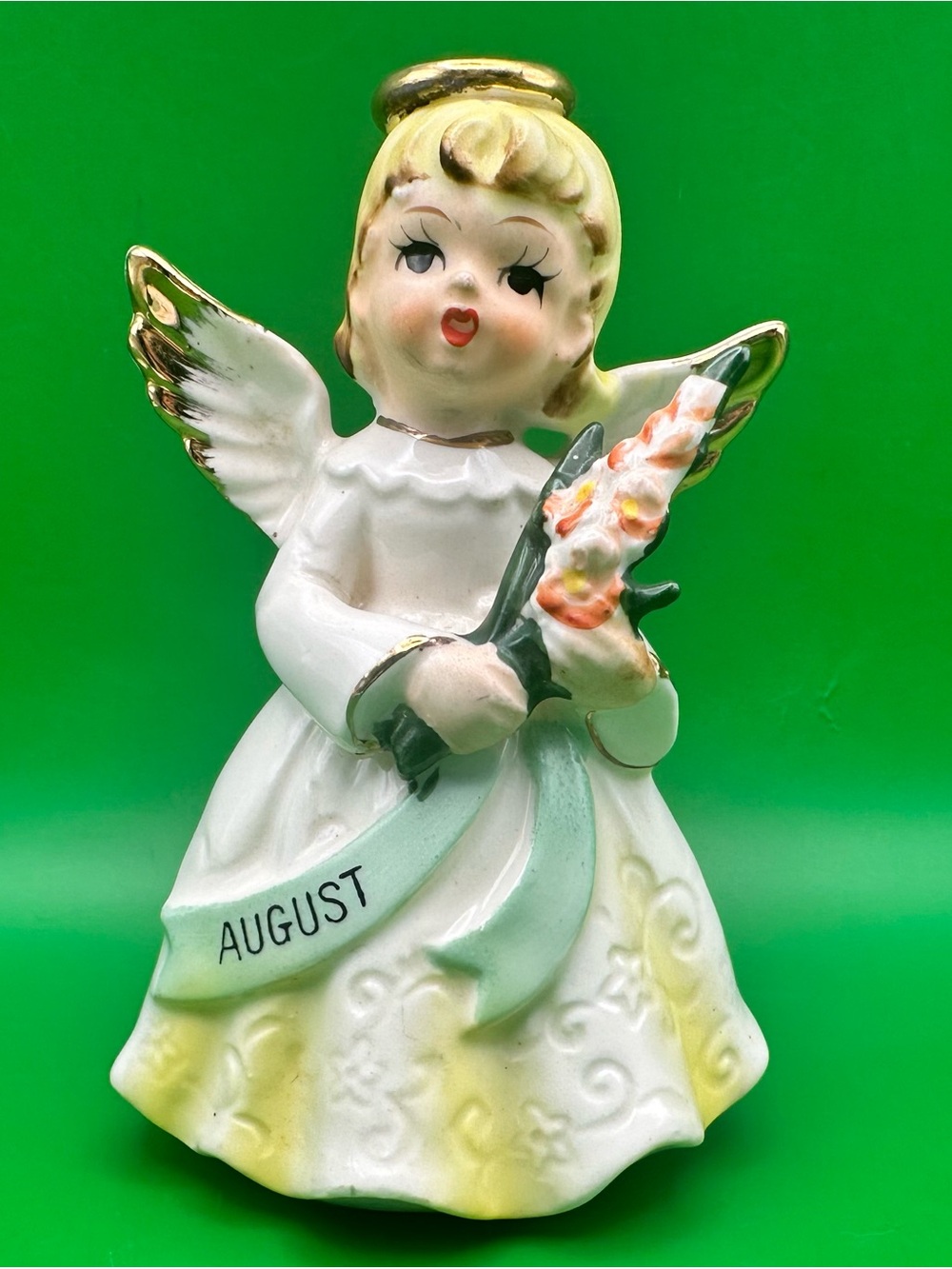 VTG 1969 Nippon Yoko Boeki August Birthday Angel Figurine Japan MCM Ceramic